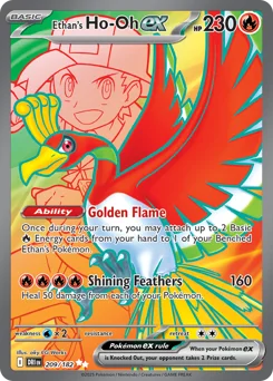 Ethan's Ho-Oh ex Pokemon card from Destined Rivals, card number 209