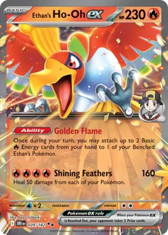 Ethan's Ho-Oh ex Pokemon card from Destined Rivals, card number 39