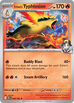 Ethan's Typhlosion Pokemon card from Destined Rivals, card number 34