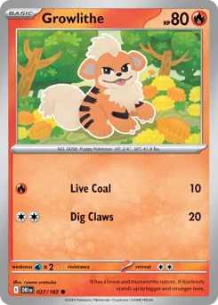 Growlithe Pokemon card from Destined Rivals, card number 27