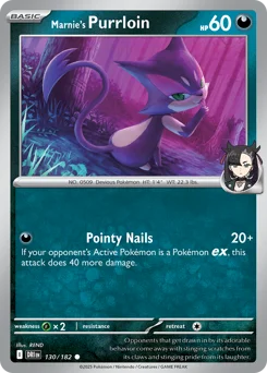 Marnie's Purrloin Pokemon card from Destined Rivals, card number 130