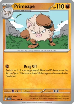 Primeape Pokemon card from Destined Rivals, card number 91