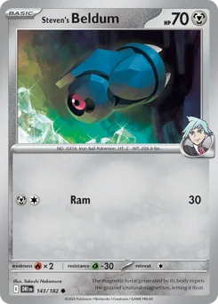 Steven's Beldum Pokemon card from Destined Rivals, card number 143