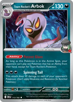 Team Rocket's Arbok Pokemon card from Destined Rivals, card number 113