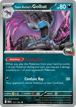 Team Rocket's Golbat Pokemon card from Destined Rivals, card number 121