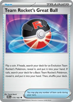 Team Rocket's Great Ball Pokemon card from Destined Rivals, card number 175