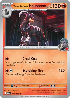 Team Rocket's Houndoom Pokemon card from Destined Rivals, card number 38