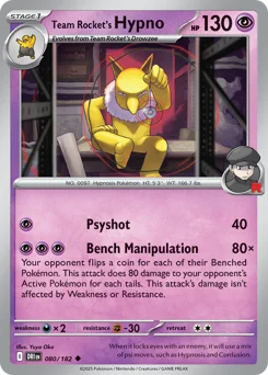 Team Rocket's Hypno Pokemon card from Destined Rivals, card number 80