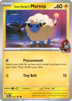 Team Rocket's Mareep Pokemon card from Destined Rivals, card number 72