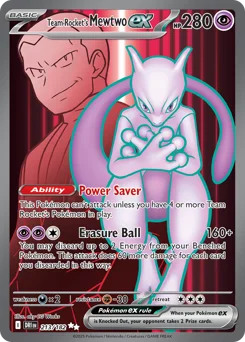 Team Rocket's Mewtwo ex Pokemon card from Destined Rivals, card number 213