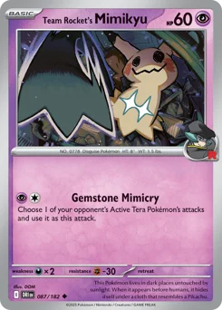 Team Rocket's Mimikyu Pokemon card from Destined Rivals, card number 87