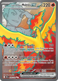 Team Rocket's Moltres ex Pokemon card from Destined Rivals, card number 208