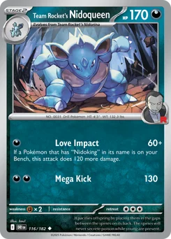 Team Rocket's Nidoqueen Pokemon card from Destined Rivals, card number 116