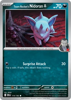 Team Rocket's Nidoran♀ Pokemon card from Destined Rivals, card number 114