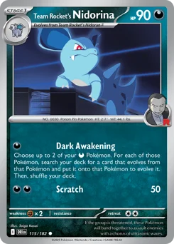 Team Rocket's Nidorina Pokemon card from Destined Rivals, card number 115