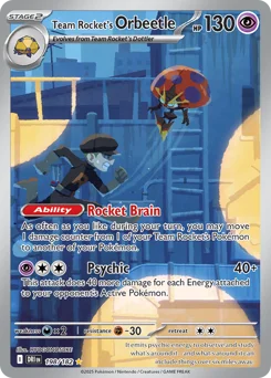 Team Rocket's Orbeetle Pokemon card from Destined Rivals, card number 198