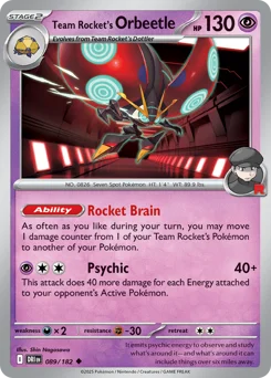 Team Rocket's Orbeetle Pokemon card from Destined Rivals, card number 89