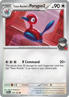Team Rocket's Porygon2 Pokemon card from Destined Rivals, card number 154