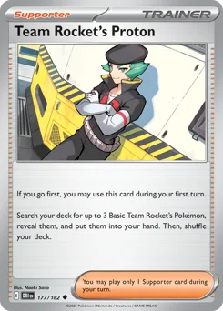 Team Rocket's Proton Pokemon card from Destined Rivals, card number 177