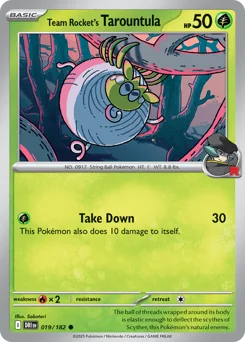 Team Rocket's Tarountula Pokemon card from Destined Rivals, card number 19