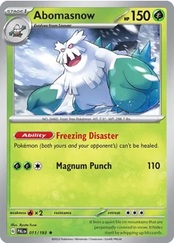 Abomasnow Pokemon card from Paldea Evolved, card number 11