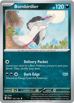 Bombirdier Pokemon card from Paldea Evolved, card number 147