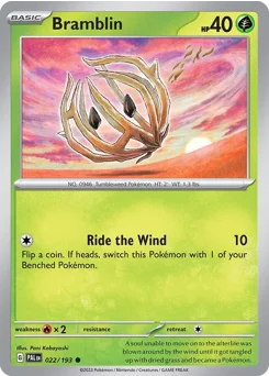 Bramblin Pokemon card from Paldea Evolved, card number 22