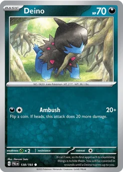 Deino Pokemon card from Paldea Evolved, card number 138