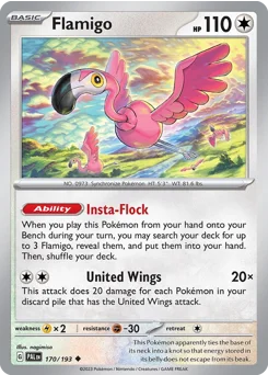 Flamigo Pokemon card from Paldea Evolved, card number 170