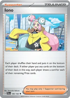 Iono Pokemon card from Paldea Evolved, card number 185