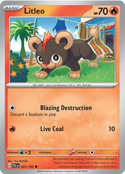 Litleo Pokemon card from Paldea Evolved, card number 31