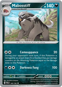 Mabosstiff Pokemon card from Paldea Evolved, card number 143