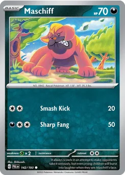 Maschiff Pokemon card from Paldea Evolved, card number 142