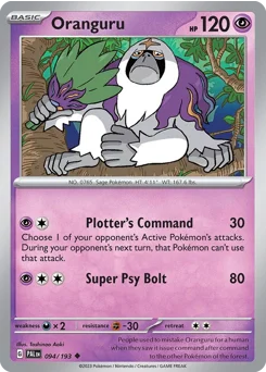 Oranguru Pokemon card from Paldea Evolved, card number 94