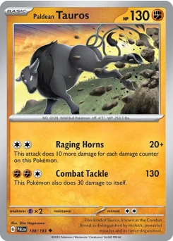 Paldean Tauros Pokemon card from Paldea Evolved, card number 108
