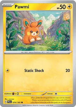 Pawmi Pokemon card from Paldea Evolved, card number 74