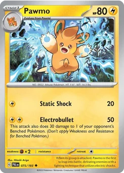 Pawmo Pokemon card from Paldea Evolved, card number 75