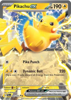 Pikachu ex Pokemon card from Paldea Evolved, card number 63