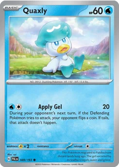 Quaxly Pokemon card from Paldea Evolved, card number 49