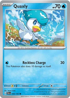 Quaxly Pokemon card from Paldea Evolved, card number 50