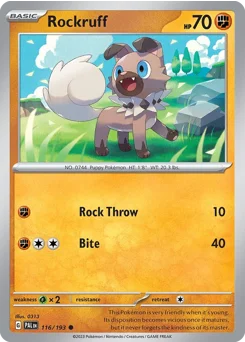 Rockruff Pokemon card from Paldea Evolved, card number 116