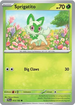 Sprigatito Pokemon card from Paldea Evolved, card number 13