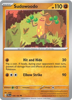 Sudowoodo Pokemon card from Paldea Evolved, card number 109