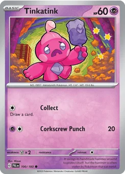 Tinkatink Pokemon card from Paldea Evolved, card number 100