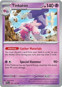 Tinkaton Pokemon card from Paldea Evolved, card number 105