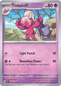 Tinkatuff Pokemon card from Paldea Evolved, card number 103