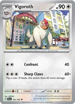 Vigoroth Pokemon card from Paldea Evolved, card number 161