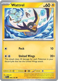 Wattrel Pokemon card from Paldea Evolved, card number 80