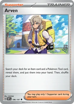 Arven Pokemon card from Obsidian Flames, card number 186