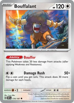 Bouffalant Pokemon card from Obsidian Flames, card number 174